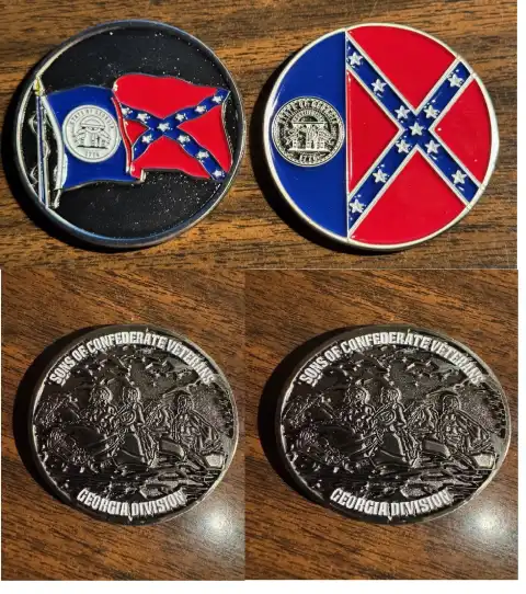 Both Official Georgia Division, SCV- Waving and Full Face Georgia Flag Challenge Coins